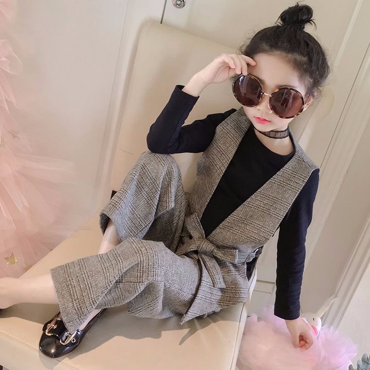 Children's wear girls set 2020 spring and Autumn New Korean version of big boys' foreign style girls' wide leg pants three piece suit fashion
