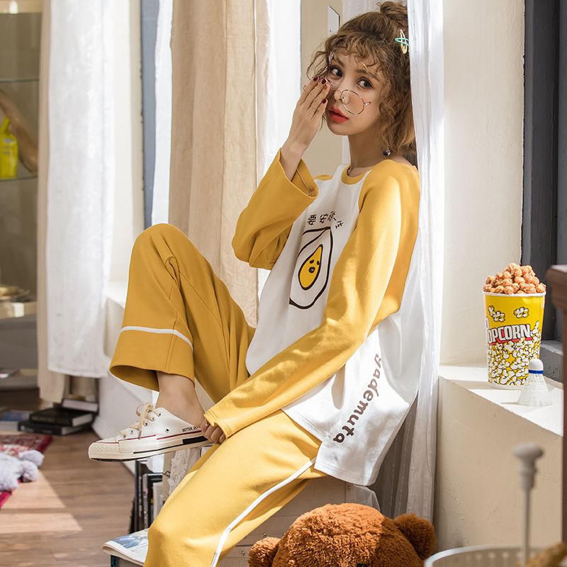 Autumn new long sleeve pajamas female spring and autumn students lovely Korean version of women's autumn home wear pants two piece set