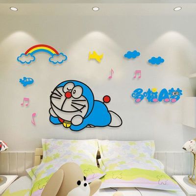 哆啦a梦墙贴画卧室床头3d立体亚克力儿童房幼儿园背景墙装饰墙贴