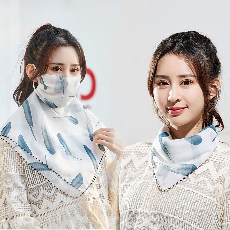 春夏季防晒口罩护颈女士雪纺透气面罩骑车开车防紫外线小丝巾围脖