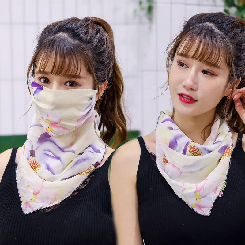 防晒透气丝巾面罩雪纺春夏围脖口罩