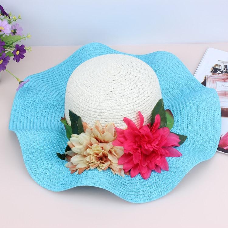 帽子女夏天亲子草帽韩版时尚防晒可折叠沙滩遮阳帽大沿花朵太阳帽