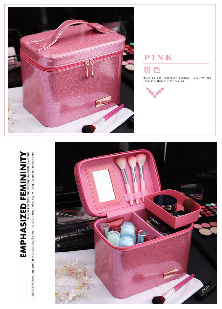 大容量化妆包化妆箱收纳盒韩国简约大小号化妆品包随身便携手提包