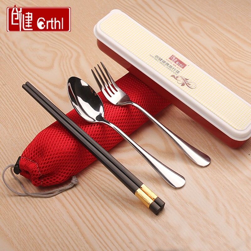 Chuangjian travel antibacterial student health portable high grade tableware chopsticks stainless steel spoon fork set