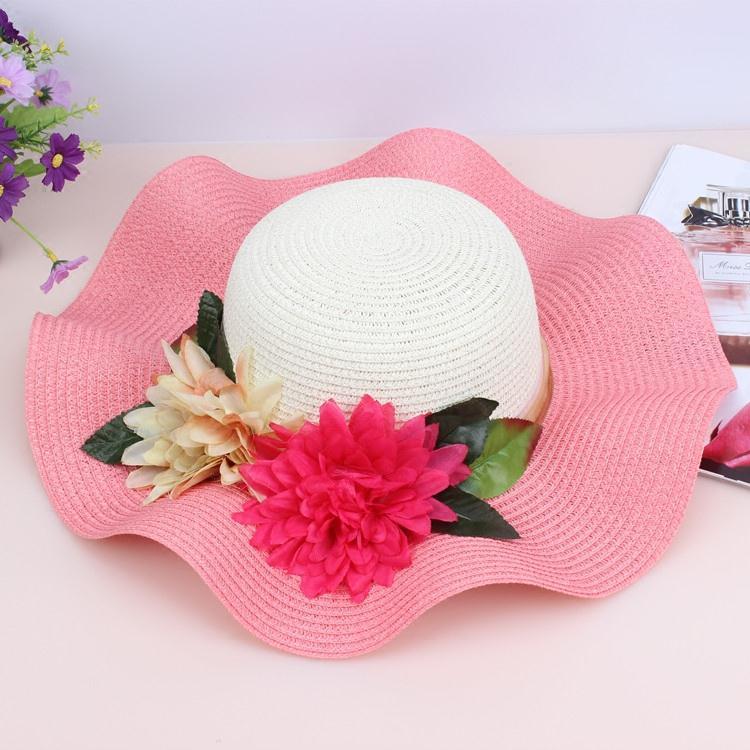 帽子女夏天亲子草帽韩版时尚防晒可折叠沙滩遮阳帽大沿花朵太阳帽