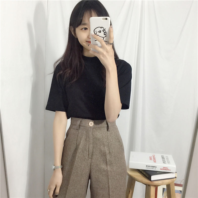 Small half-high collar mid-sleeved t-shirt women's summer Korean version of self-cultivation and slimming student five-and-a-half-sleeve black top bottoming shirt