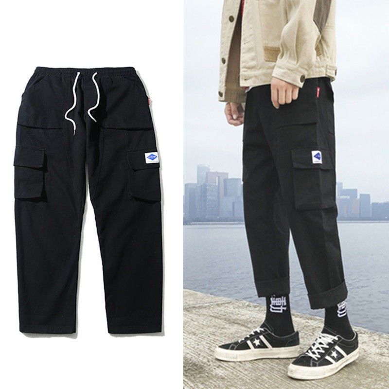 Casual pants men's overalls fashion brand students straight tube loose little feet Harem Pants Boys Korean fashion Capris men