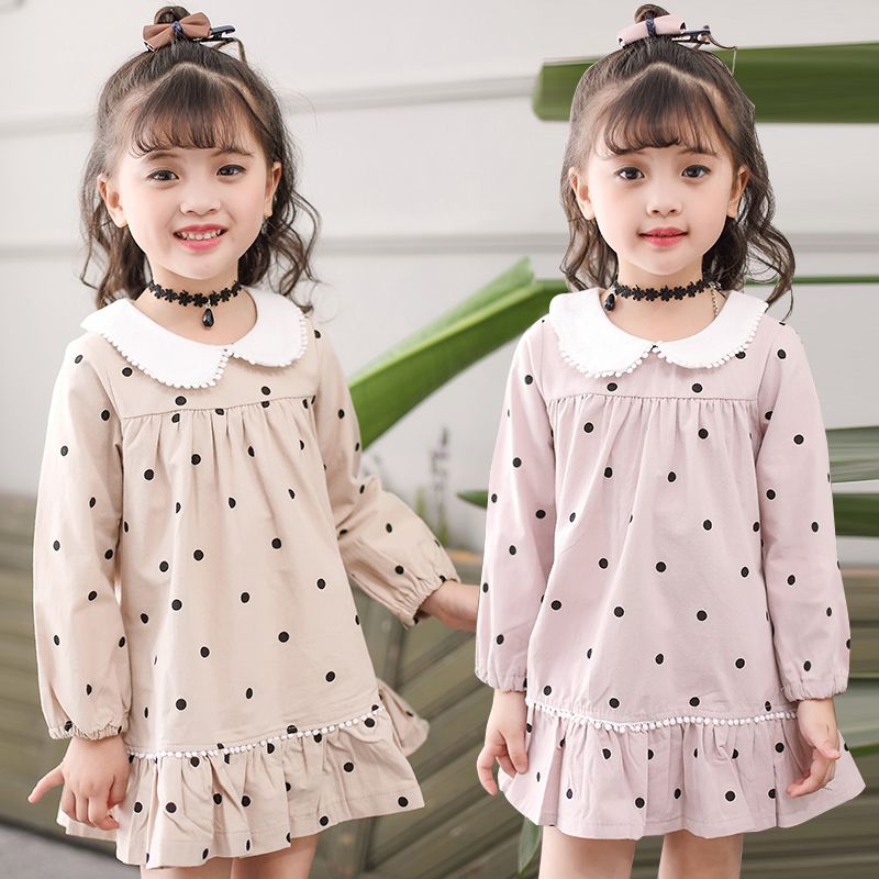 Children's clothing girls' cotton top spring and autumn new children's medium length long sleeve base coat middle and small children's dress