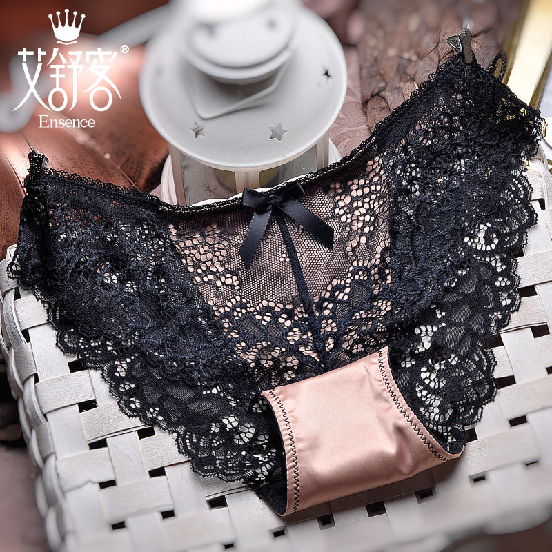Aishuke underwear female sexy lace low waist pure cotton briefs women's briefs hollow transparent bottoms buttocks
