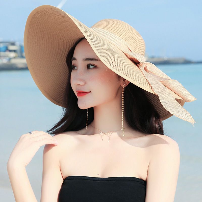 草帽女夏太阳帽韩版时尚海边防晒大帽檐遮阳防紫外线可折叠沙滩帽