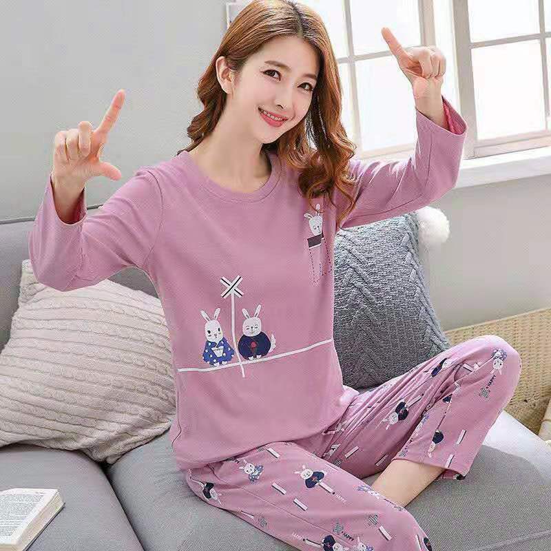 Pajamas women's spring and autumn large size long sleeve pajamas women's suit Korean leisure students' summer and winter trousers home wear