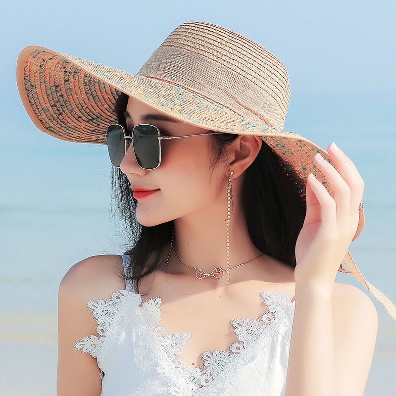 草帽女夏太阳帽韩版时尚海边防晒大帽檐遮阳防紫外线可折叠沙滩帽