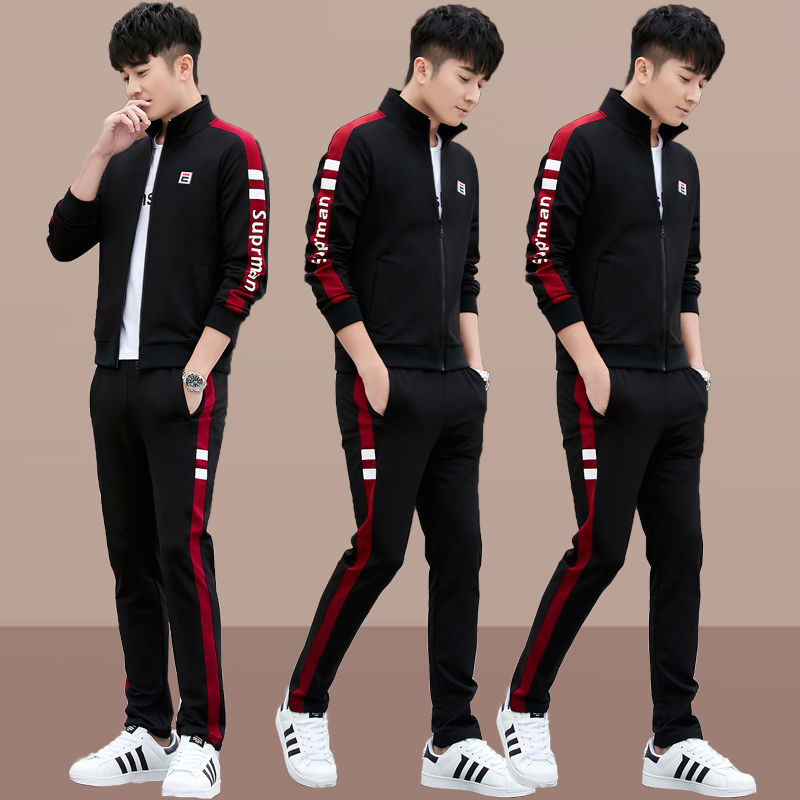 春装男士卫衣三件套2019秋季男装休闲运动服男外套跑步大码套装潮