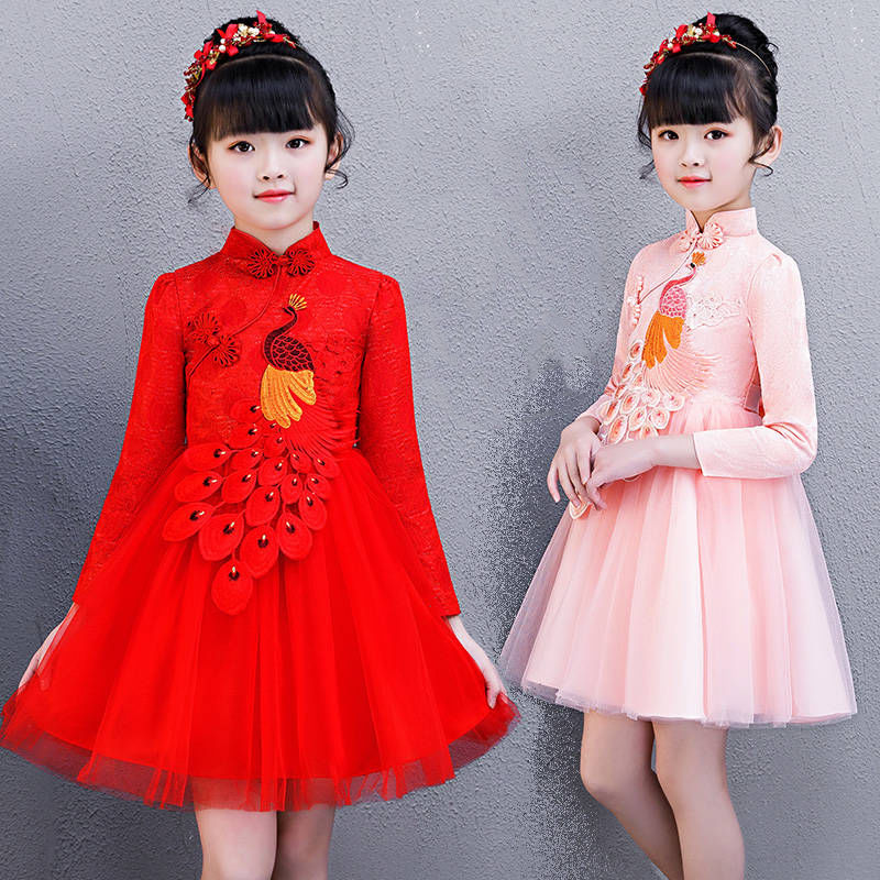 Girl's autumn and winter dress new year's Chinese style Qipao New Year's dress children's dress little girl's Princess Dress winter