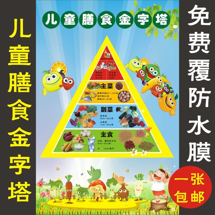 幼儿园儿童膳食金字塔/成人科学膳食营养结构图 膳食营养宝塔贴画