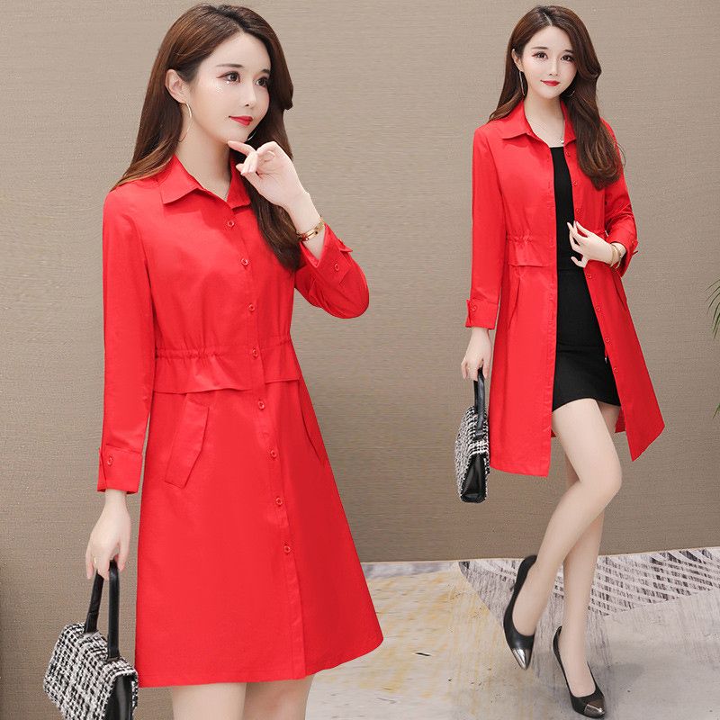Windbreaker women's middle and long style 2020 spring and autumn new polo collar Korean loose solid color casual large slim coat