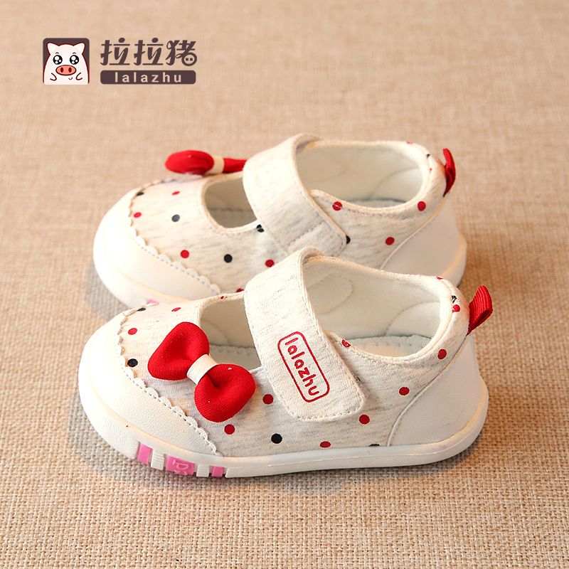 Lala pig spring autumn children's walking shoes soft soled girl Princess children's cloth shoes bow single shoes 1-3 years old 2
