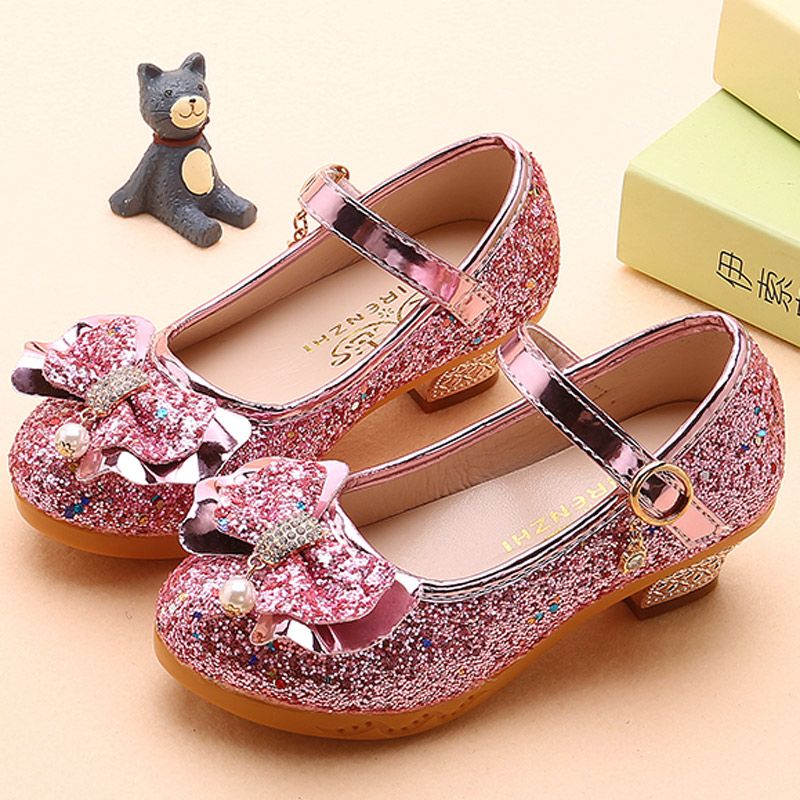 Girls' shoes princess shoes single shoes high-heeled leather shoes 2022 spring and autumn new primary school students with crystal fashion Korean version
