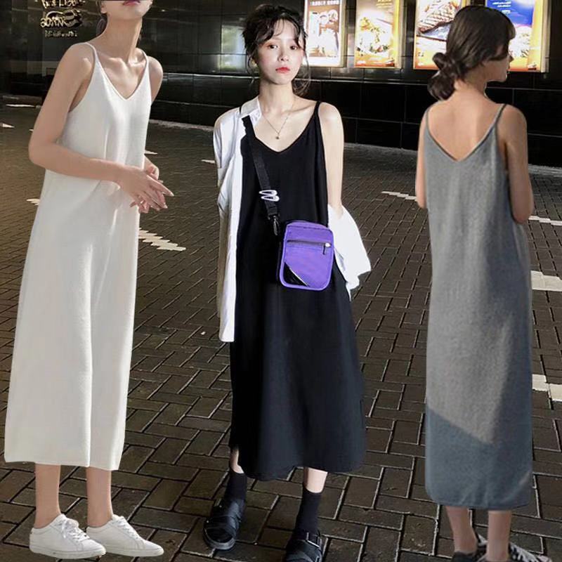 2020 new summer suspender dress children students Korean version loose and thin, fresh fairy long dress super Fairy