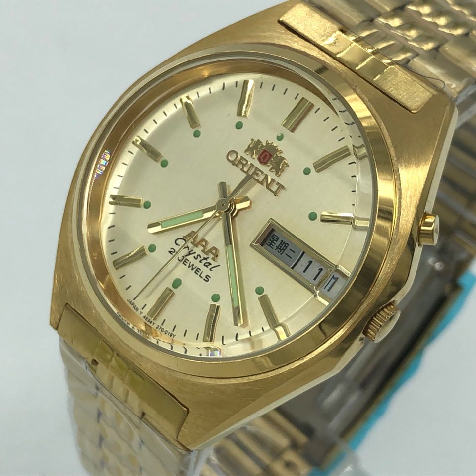 80年代经典双狮手表全自动日本机芯机械表不锈钢男士腕表金色