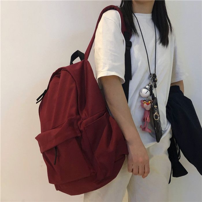 ins書包女學生韓版網紅初中高中生帆布背包日系純色大容量雙肩包