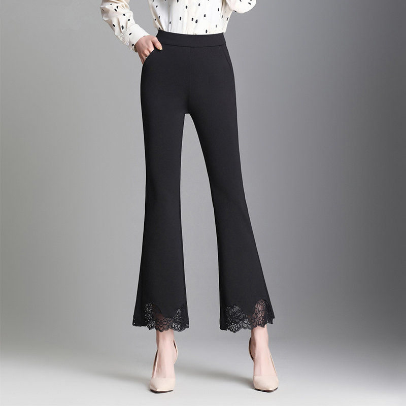 2020 new spring and summer Korean high waist micro flared pants women's black 9-point split loose casual wide leg pants