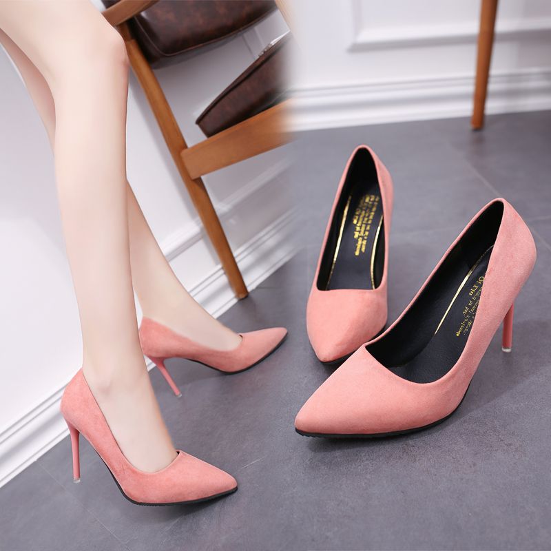 2021 spring and autumn new high heel thin heel pointed shallow mouth women's shoes Korean fashion versatile black 10cm suede single shoes