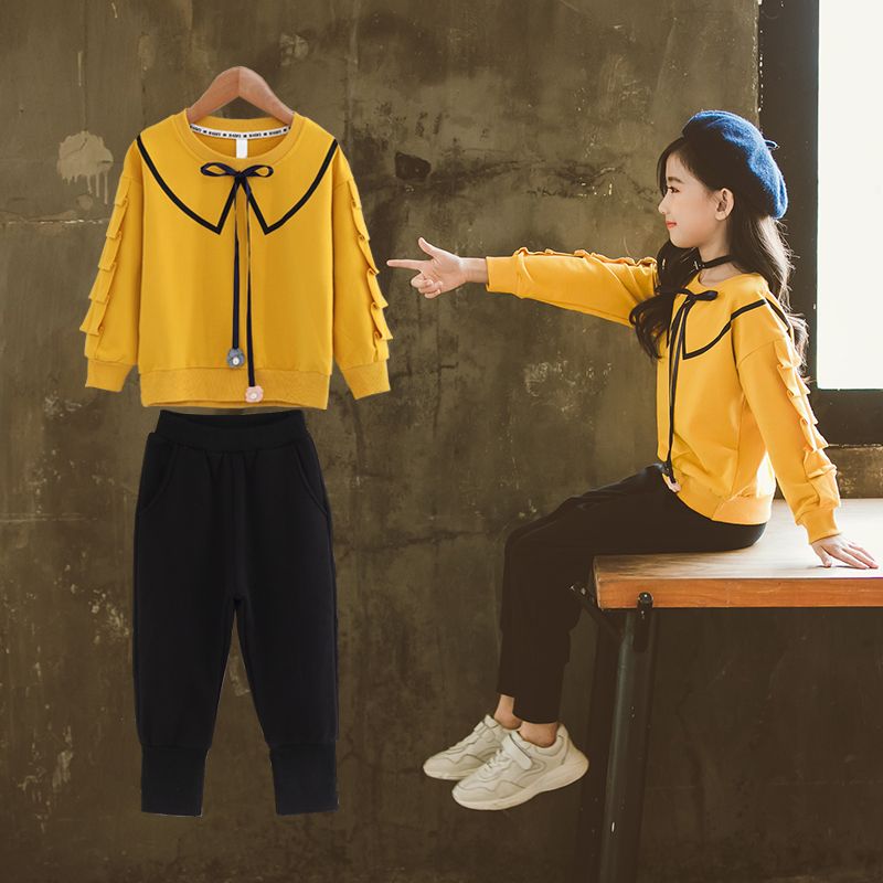 Zhongda children's spring and autumn suit 2019 new yellow fashionable net red two piece girls' long sleeve lady spring and Autumn