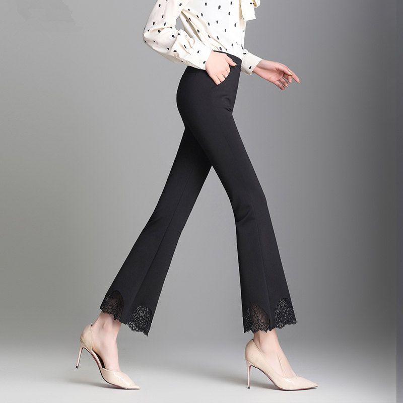 2020 new spring and summer Korean high waist micro flared pants women's black 9-point split loose casual wide leg pants
