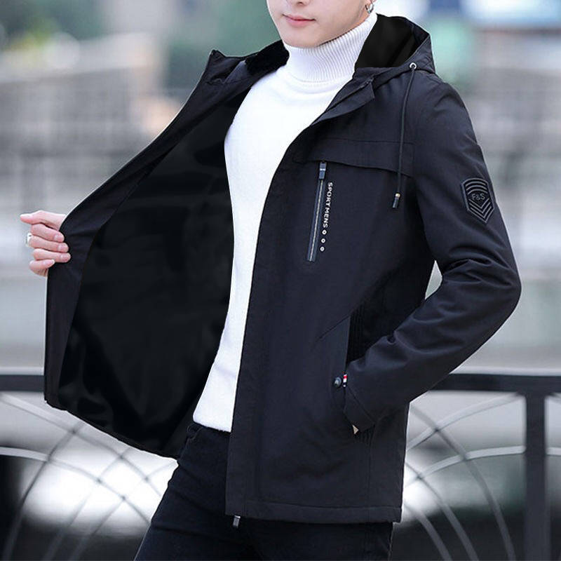 Spring and autumn jacket men's medium long hooded windbreaker Korean version slim thin coat men's casual coat