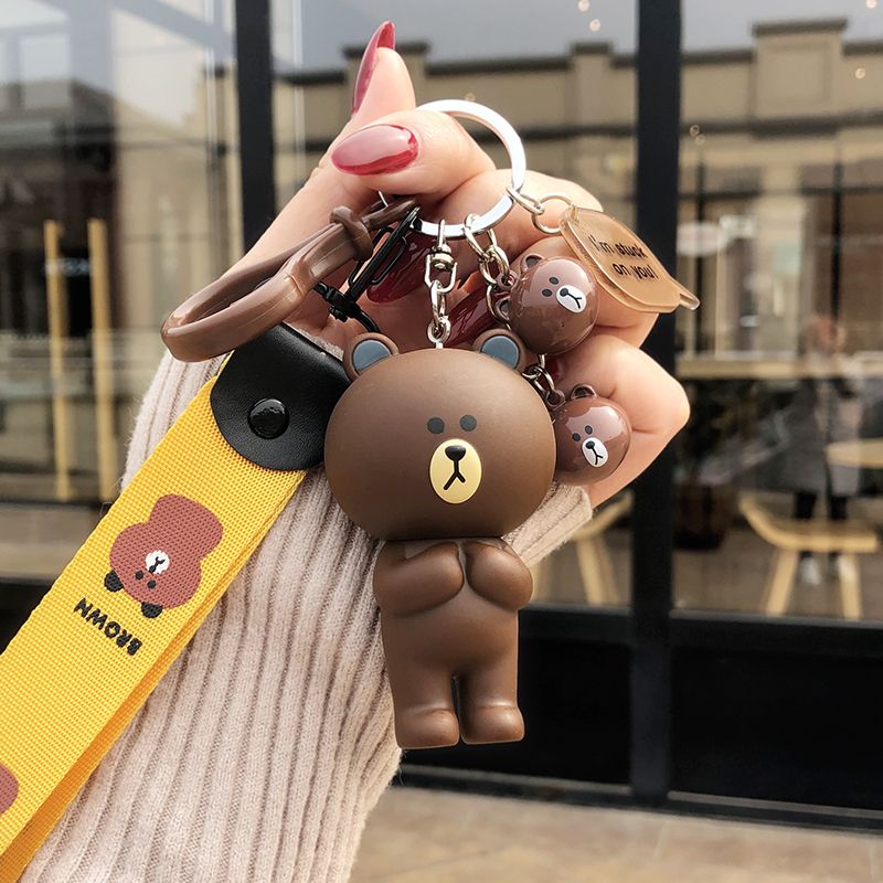 可愛小熊鑰匙扣女韓國創意卡通公仔情侶掛件汽車鑰匙鏈女包掛件-妮妮百貨