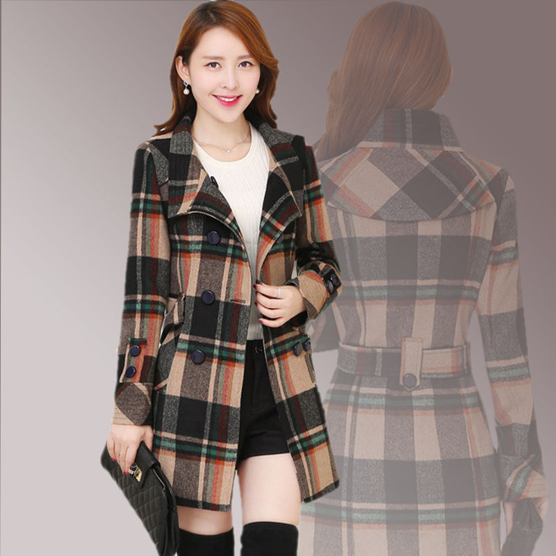 Can't afford woolen coat plaid coat women's mid-length 2023 new autumn and winter woolen windbreaker slim mother's clothing