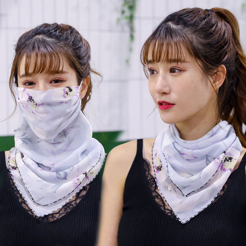 透气口罩丝巾面罩雪纺防紫外线春夏围脖