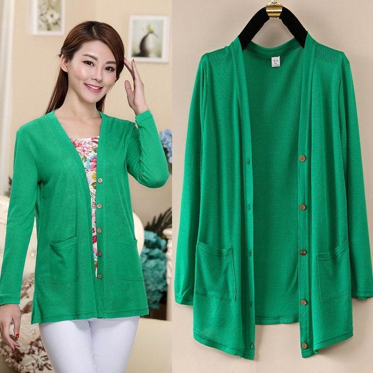 Summer plus size middle-aged and elderly women's coats, long-sleeved shawl cardigans, sun protection clothes, mid-length air-conditioning shirts