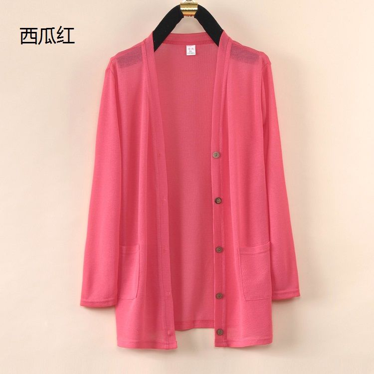 Summer plus size middle-aged and elderly women's coats, long-sleeved shawl cardigans, sun protection clothes, mid-length air-conditioning shirts