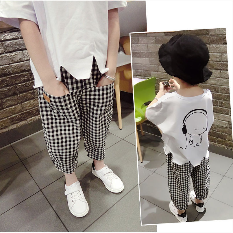Children's summer wear boys' Korean loose Plaid casual pants baby pants shorts children's summer Capris trend
