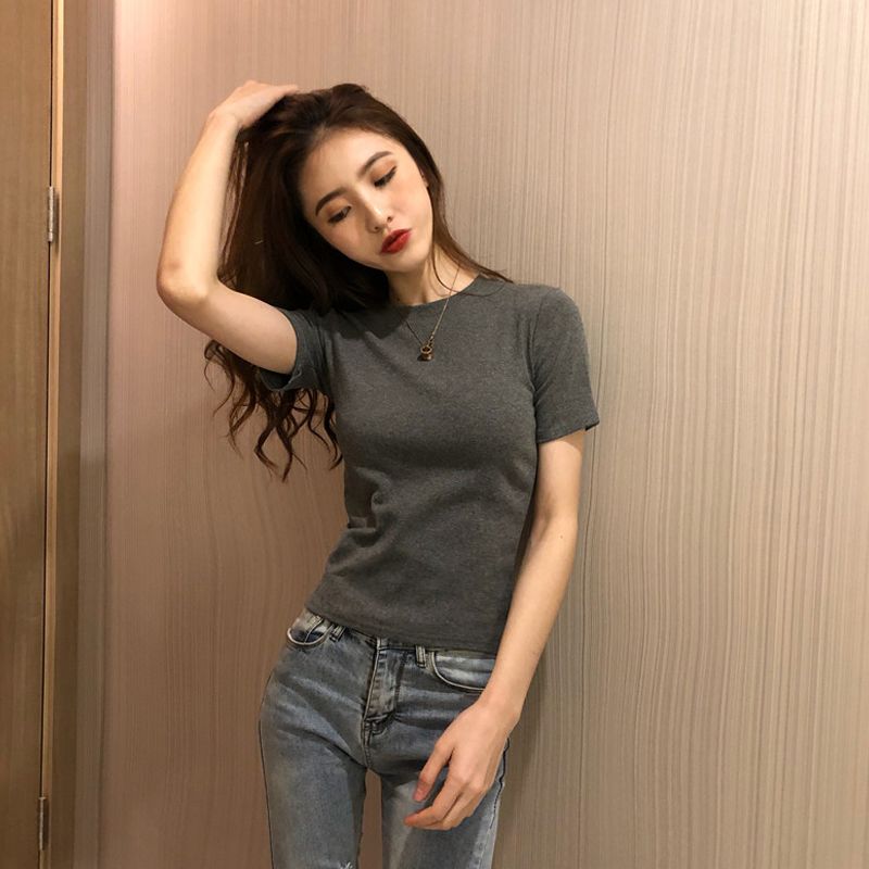 2020 summer new foreign style bottoming shirt Hong Kong style with net red jacket slim white T-shirt short sleeve for women