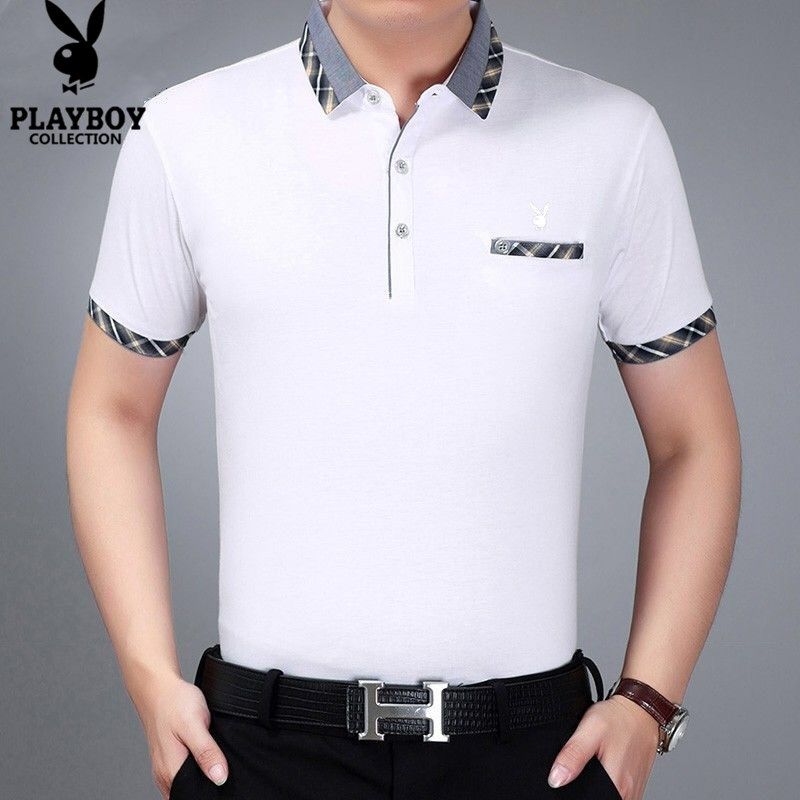Summer middle aged real pocket loose Lapel Short Sleeve T-Shirt Top Male father polo shirt