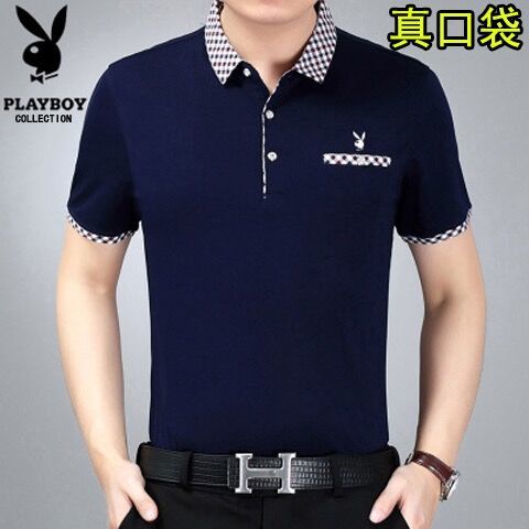 Summer middle aged real pocket loose Lapel Short Sleeve T-Shirt Top Male father polo shirt