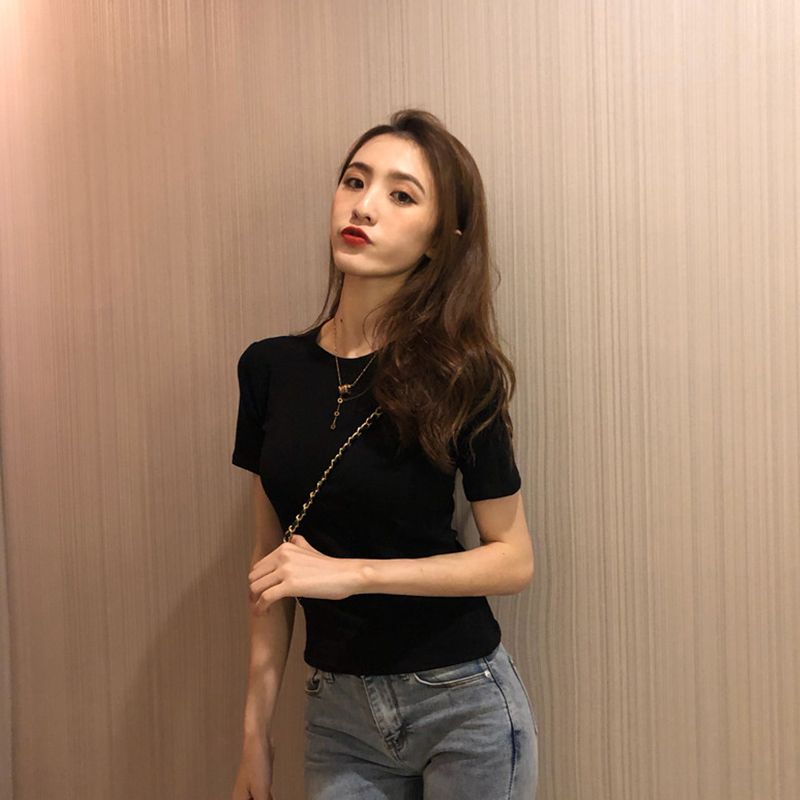 Ins summer tight-fitting t-shirt ladies trend fashion women's clothes students short-sleeved slim-fit half-sleeved bottoming shirt top