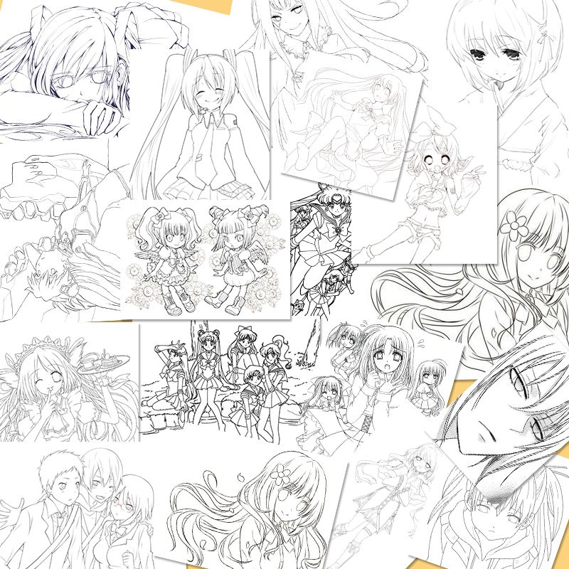 a4动漫手绘稿 漫画线稿 动漫手绘本 临摹稿 零基础学漫画  可填色