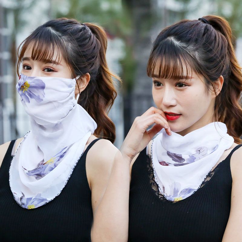 透气口罩丝巾面罩雪纺防紫外线春夏围脖