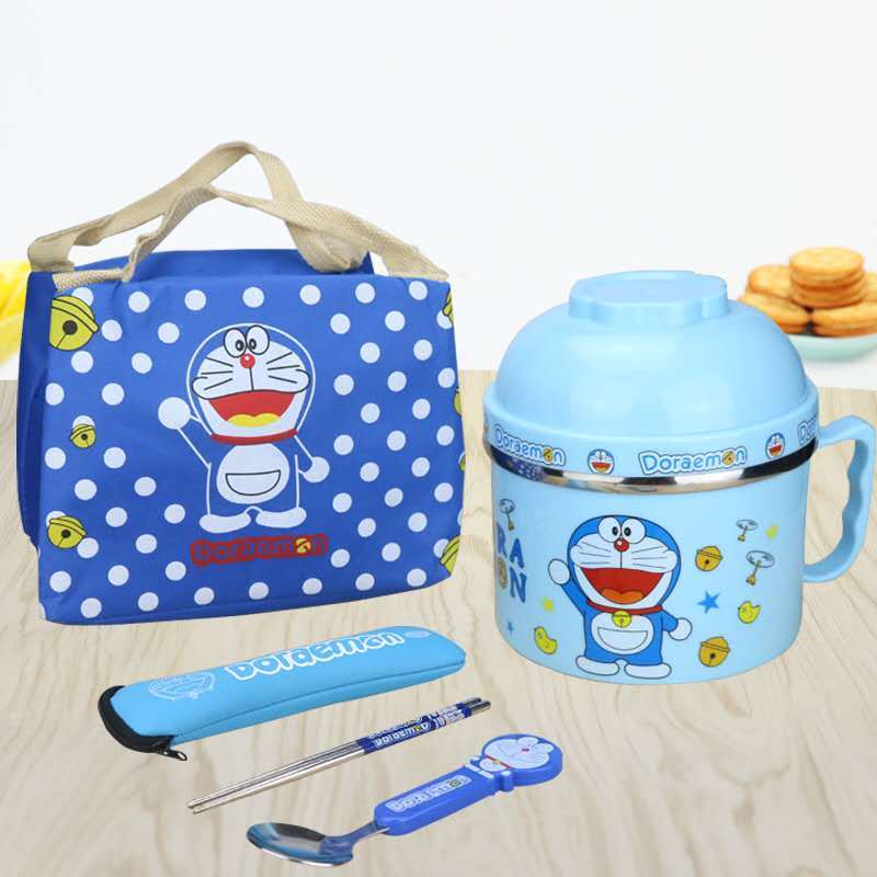 304 cartoon tableware stainless steel lunch box with cover student instant noodles household eating bowl with bowl and chopsticks set