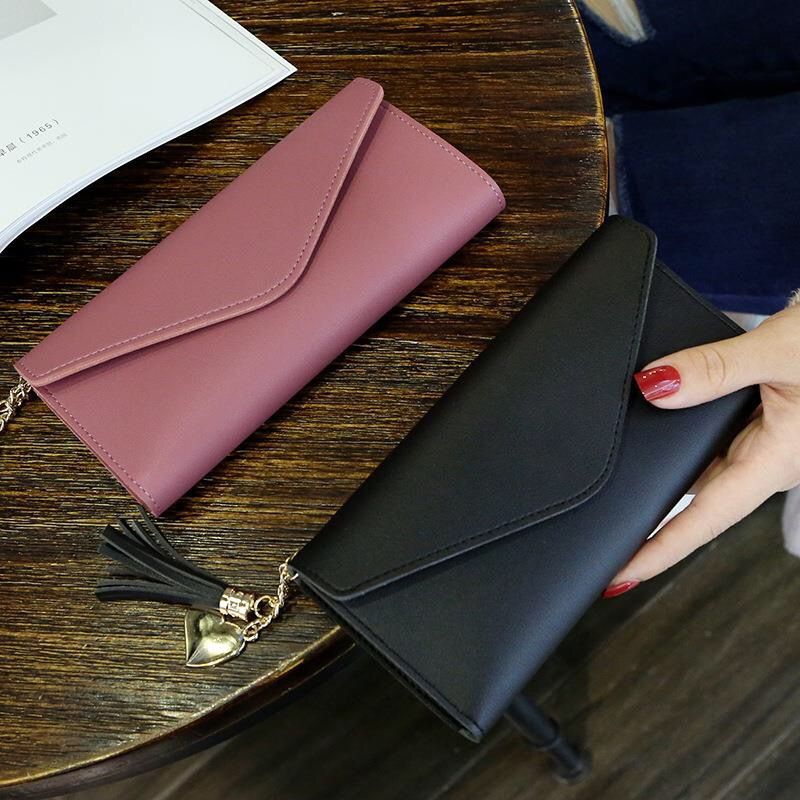 New women's wallet female long pure 30% mobile phone bag wallet soft leather tassel purse female student's Korean card bag