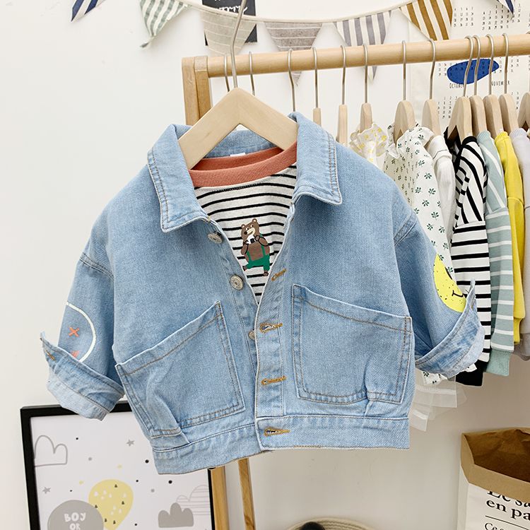 Boys and Girls Denim Jacket baby spring and autumn jacket baby cartoon light color children's fashion clothes