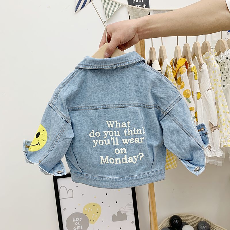Boys and Girls Denim Jacket baby spring and autumn jacket baby cartoon light color children's fashion clothes