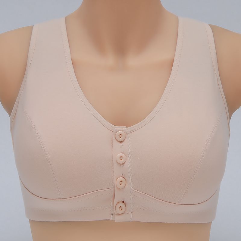 Middle-aged and elderly mother pure cotton bra without steel ring front buckle pure cotton large size elderly vest style thin section underwear women's spring