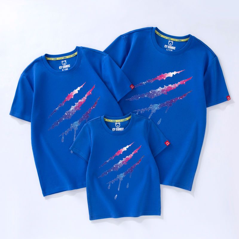 Parents' and children's summer clothes children's clothes cotton short sleeve T-shirt family's 3-piece new beach fashion zebra