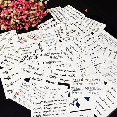 字母英文心电图纹身贴防水女男持久个性小清新仿真性感纹身贴纸