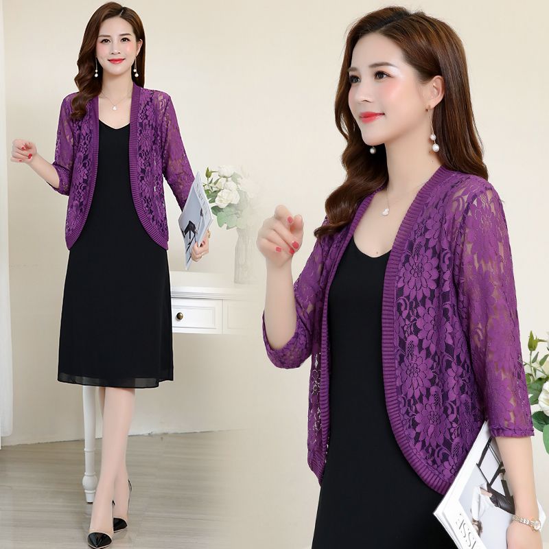 Spring and summer air conditioning clothing lace cardigan sunscreen shawl plus coat seven minutes sleeve small outside_voghion.com